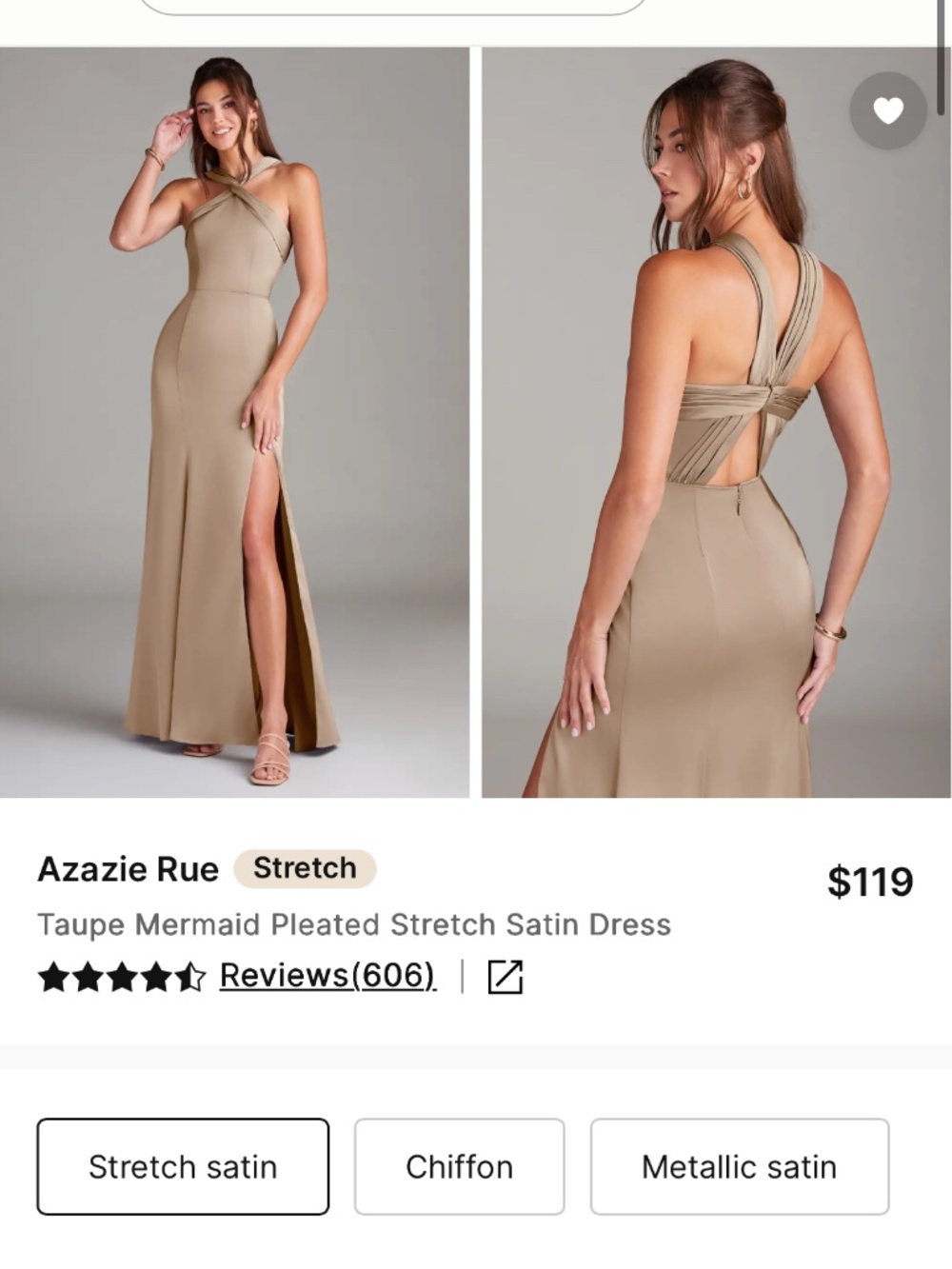 Azazie Taupe Rue Dress Size 2 New with Tags